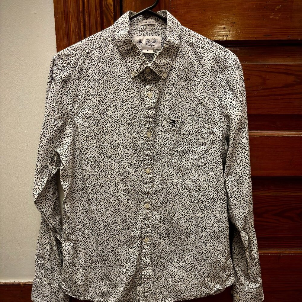Men's Original Penguin Button Down Long Sleeve Shirt Heritage Slim Fit Medium